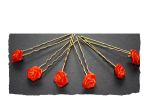 Haarschmuck - 6 goldfarbene Haarnadeln mit Rosen in der Farbe orange